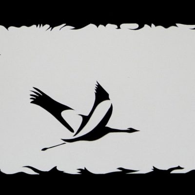 Nouveau départ, Grues cendrées (pochoir 20 x 50 cm)