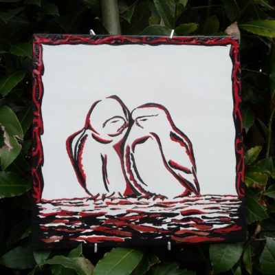 Chouettes chevêche (tableau céramique 21x21cm)